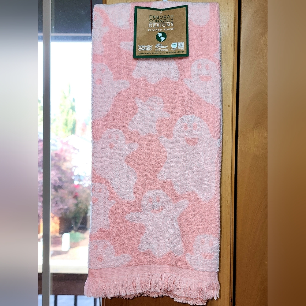 NWT Pastel Pink Ghost Kitchen Towels Halloween Kitchen Towels Pink Ghost Decor